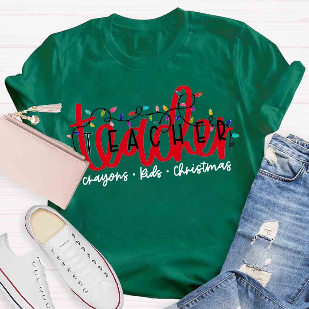 Christmas Lights Teacher Crayons Kids T-shirt