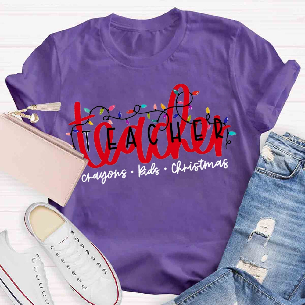 Christmas Lights Teacher Crayons Kids T-shirt