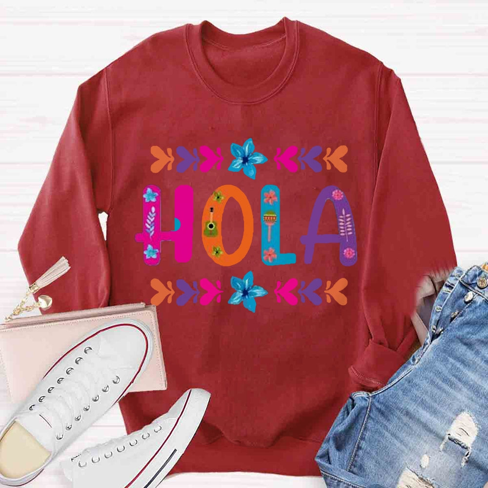 Floral Hola Spanish Teacher Sweatshirt