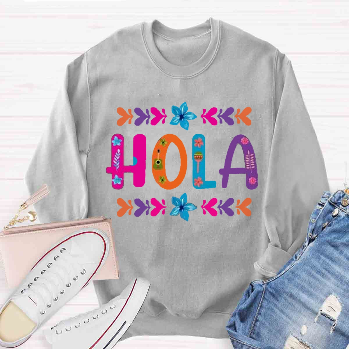 Floral Hola Spanish Teacher Sweatshirt