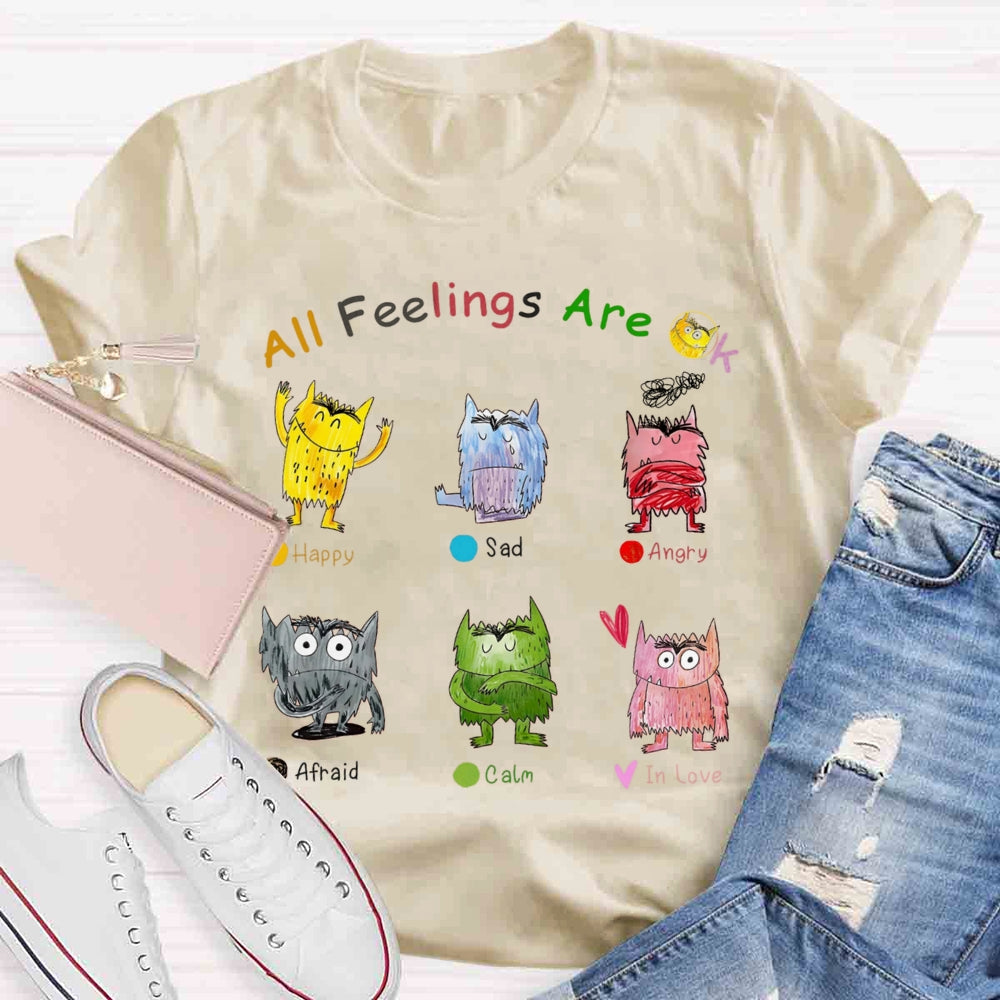 All Feelings Are Okay Mental Health Awareness Little Monster T-shirt