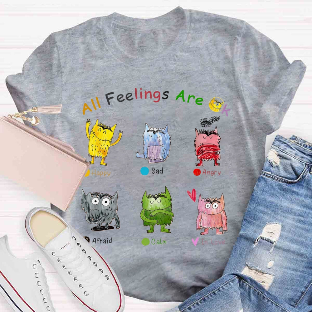 All Feelings Are Okay Mental Health Awareness Little Monster T-shirt