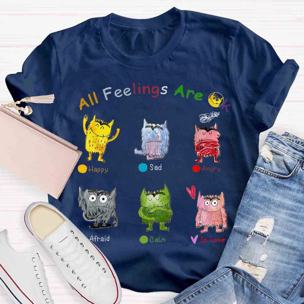 All Feelings Are Okay Mental Health Awareness Little Monster T-shirt