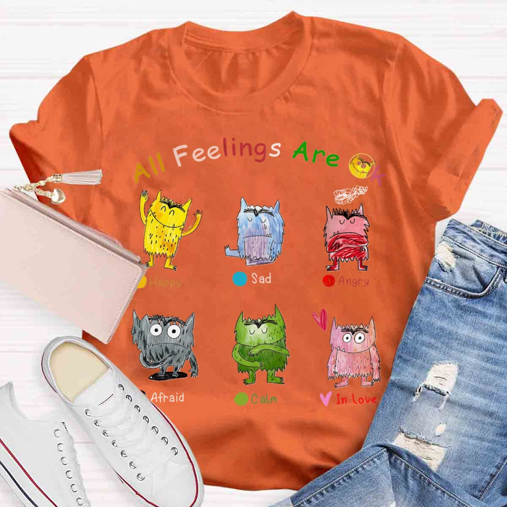 All Feelings Are Okay Mental Health Awareness Little Monster T-shirt