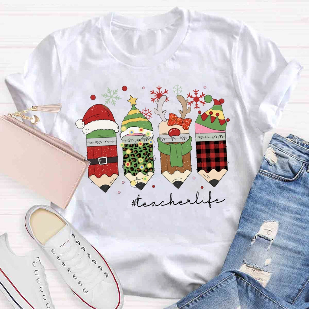 Christmas Pencils Teacher T-shirt