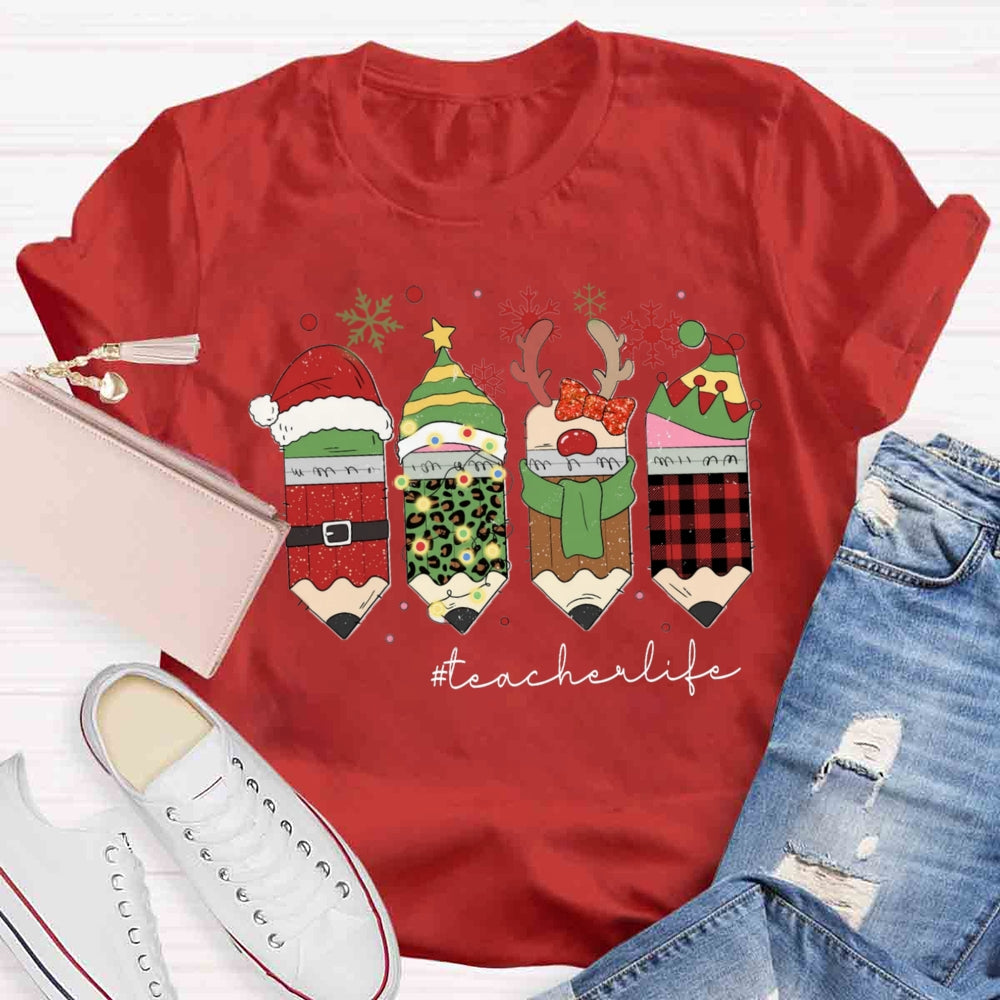 Christmas Pencils Teacher T-shirt