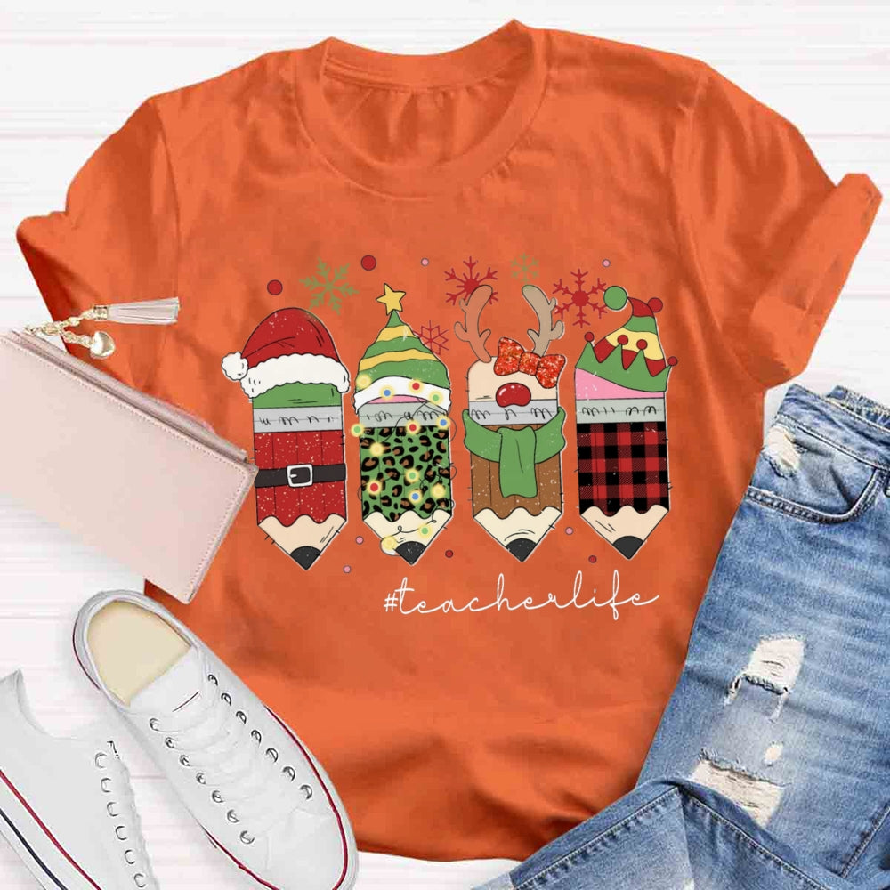 Christmas Pencils Teacher T-shirt