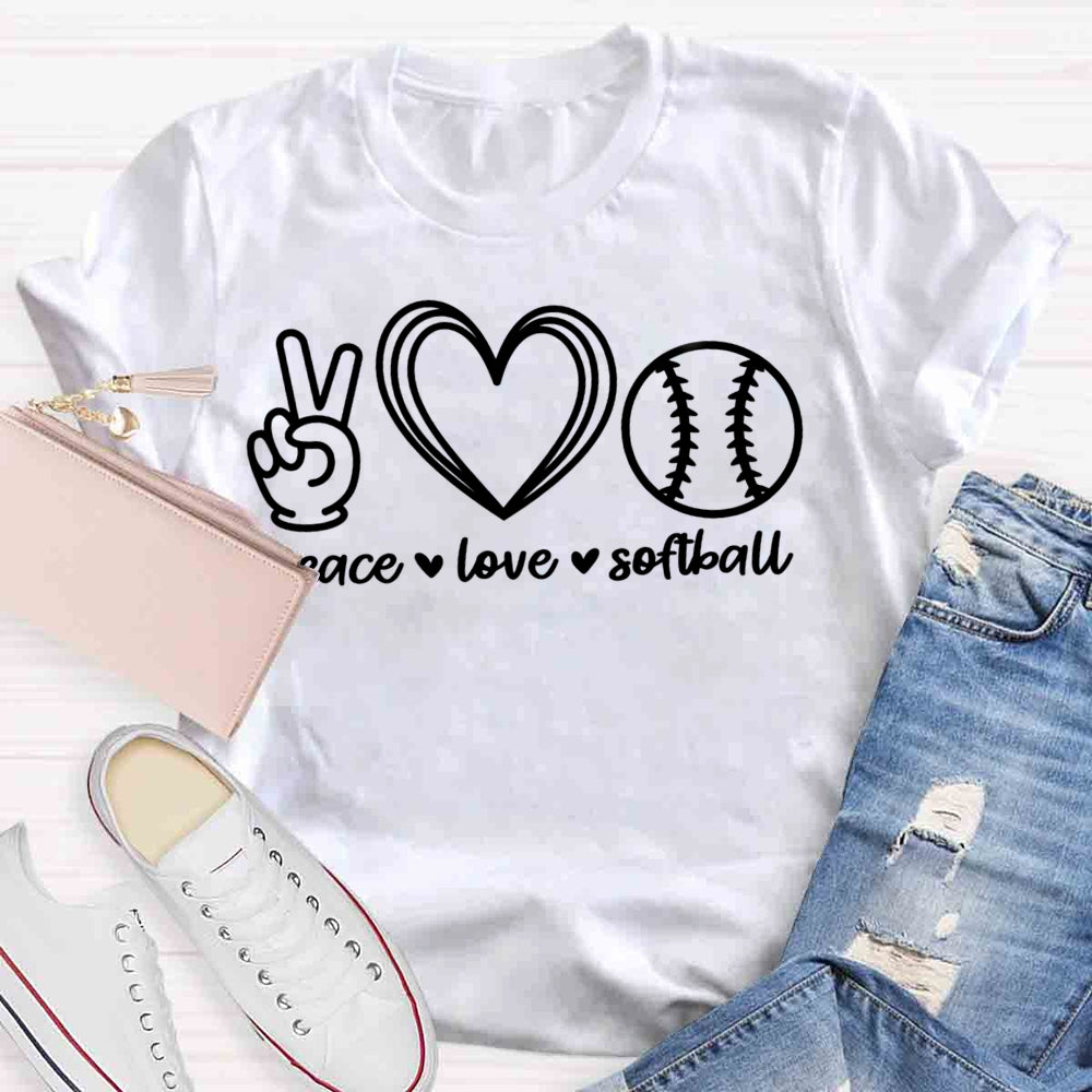 Peace Love Softball Teacher T-Shirt