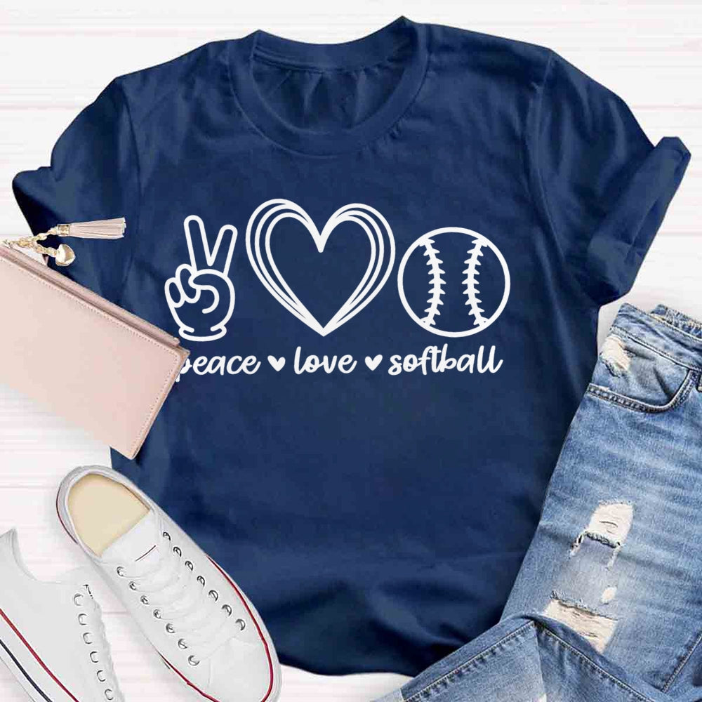 Peace Love Softball Teacher T-Shirt