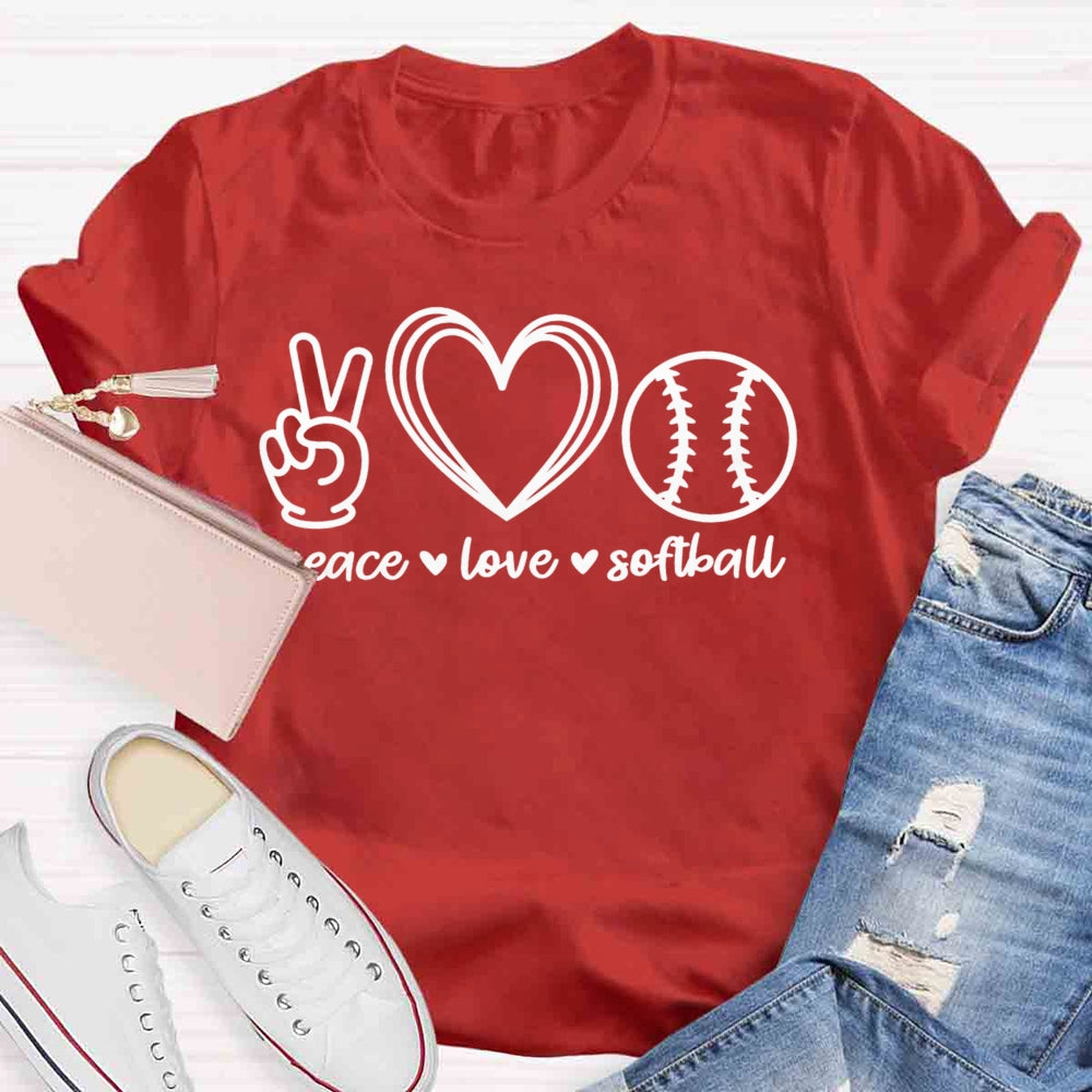 Peace Love Softball Teacher T-Shirt