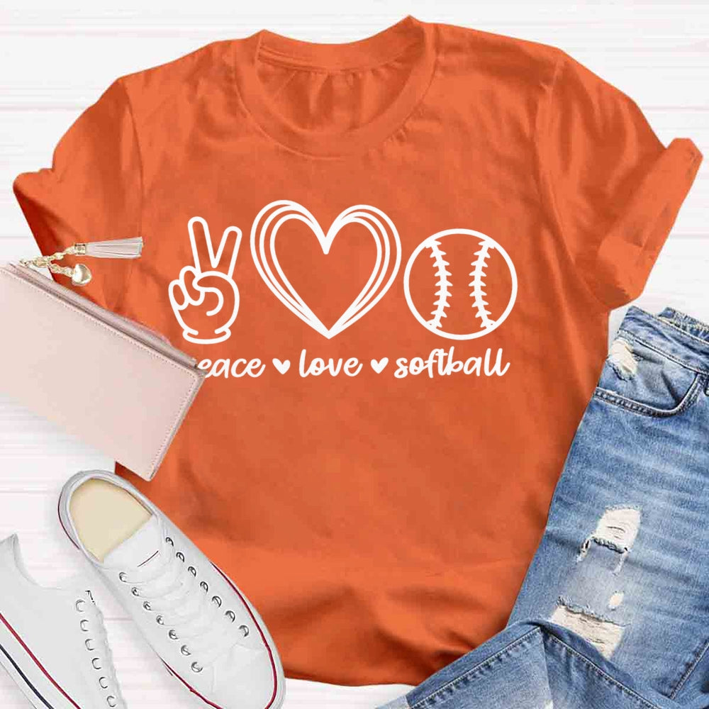 Peace Love Softball Teacher T-Shirt