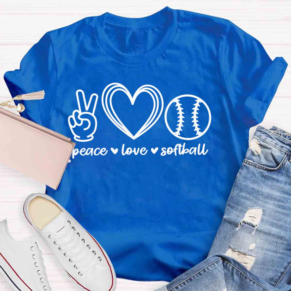 Peace Love Softball Teacher T-Shirt