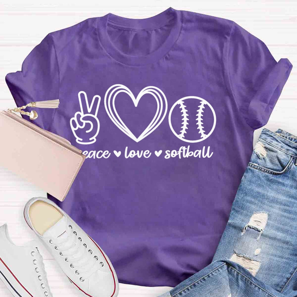 Peace Love Softball Teacher T-Shirt