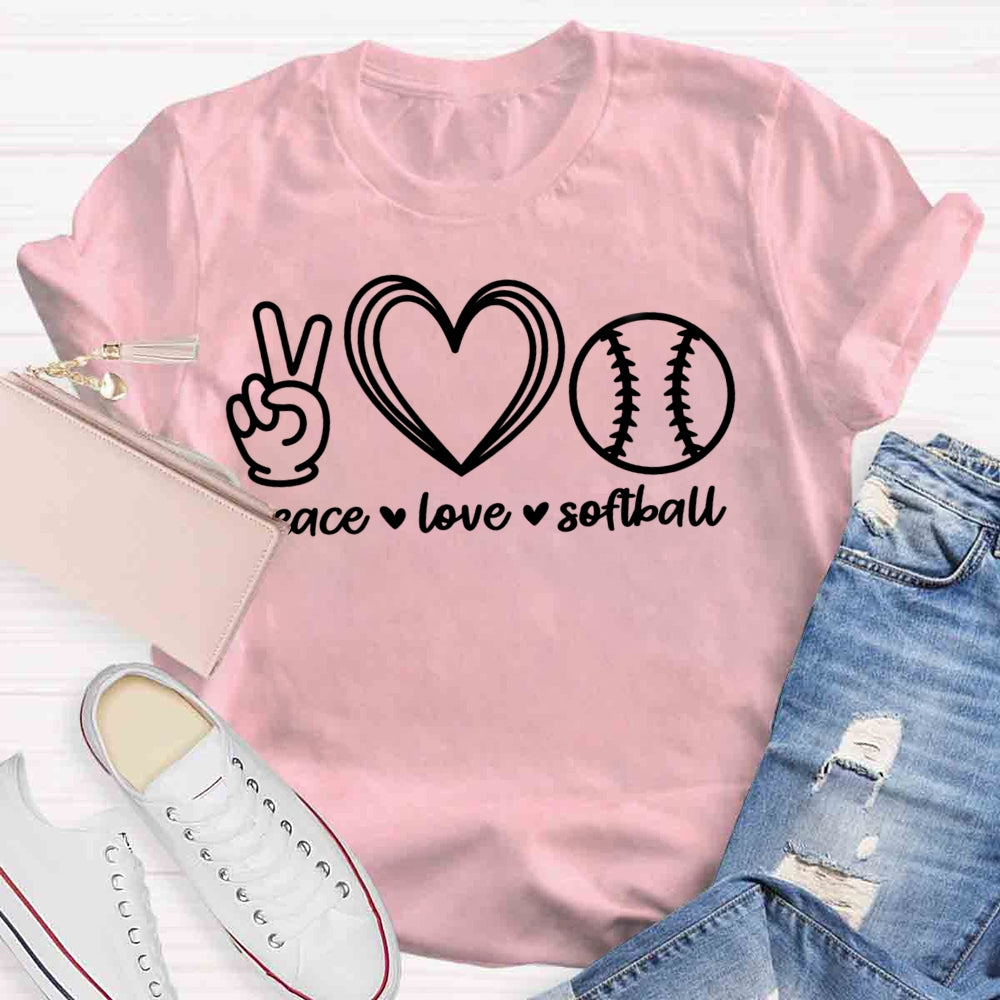 Peace Love Softball Teacher T-Shirt