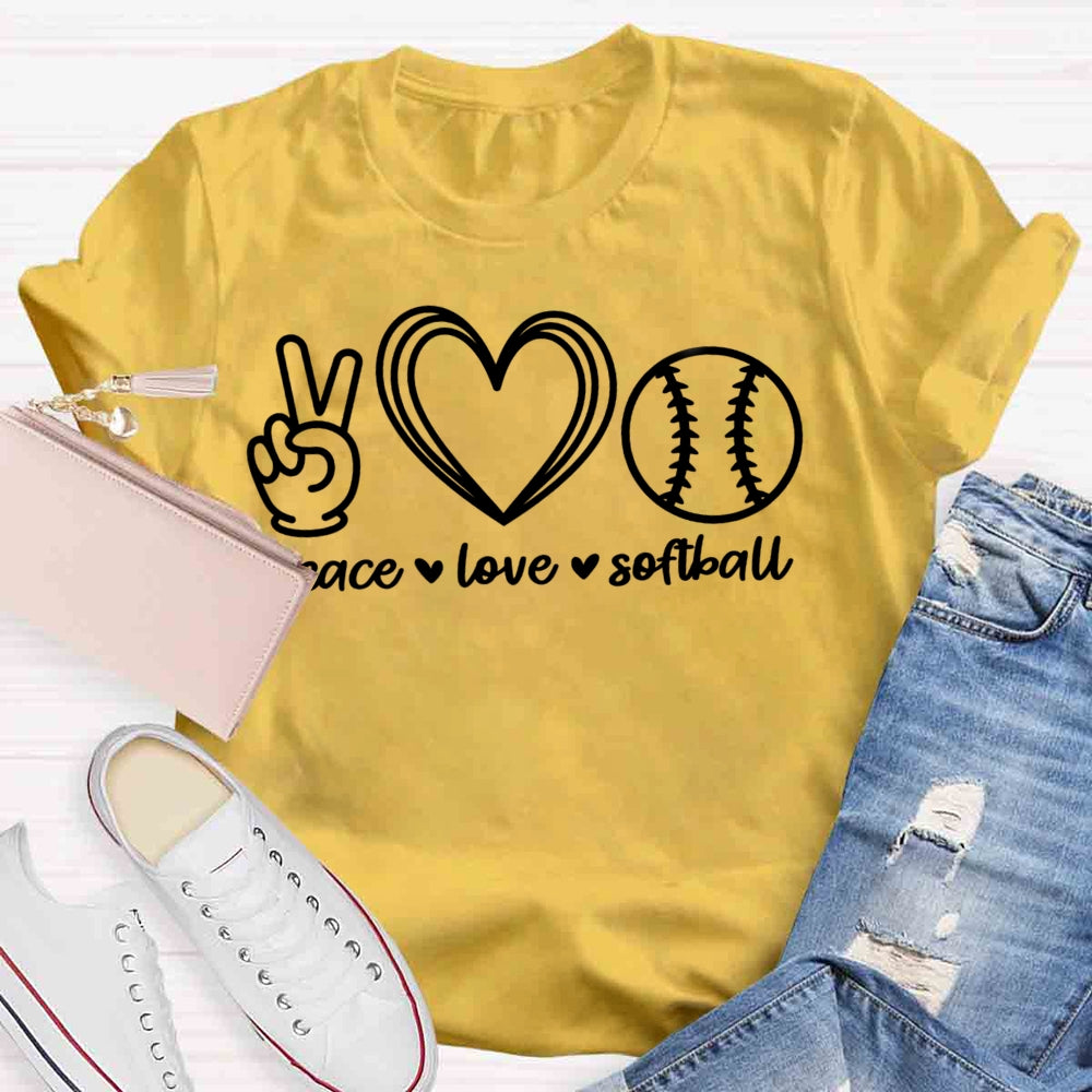 Peace Love Softball Teacher T-Shirt