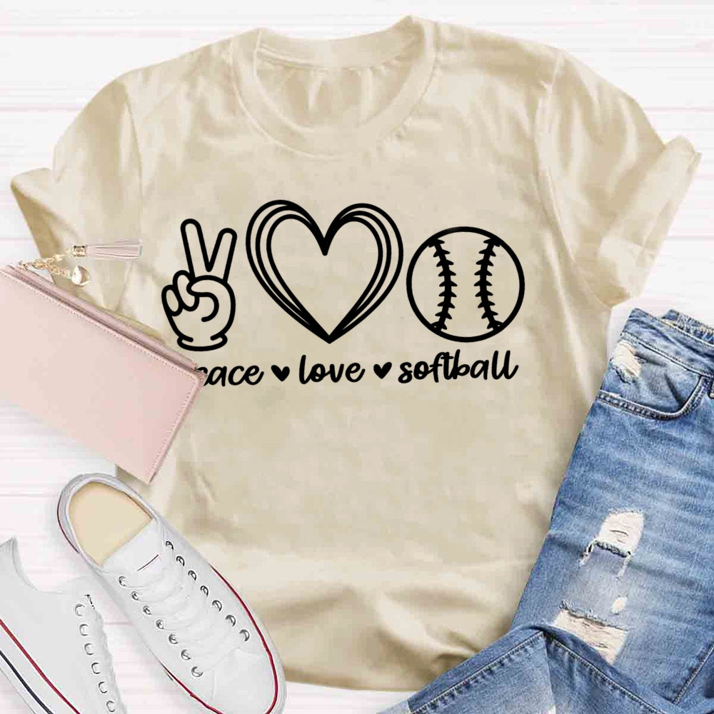 Peace Love Softball Teacher T-Shirt