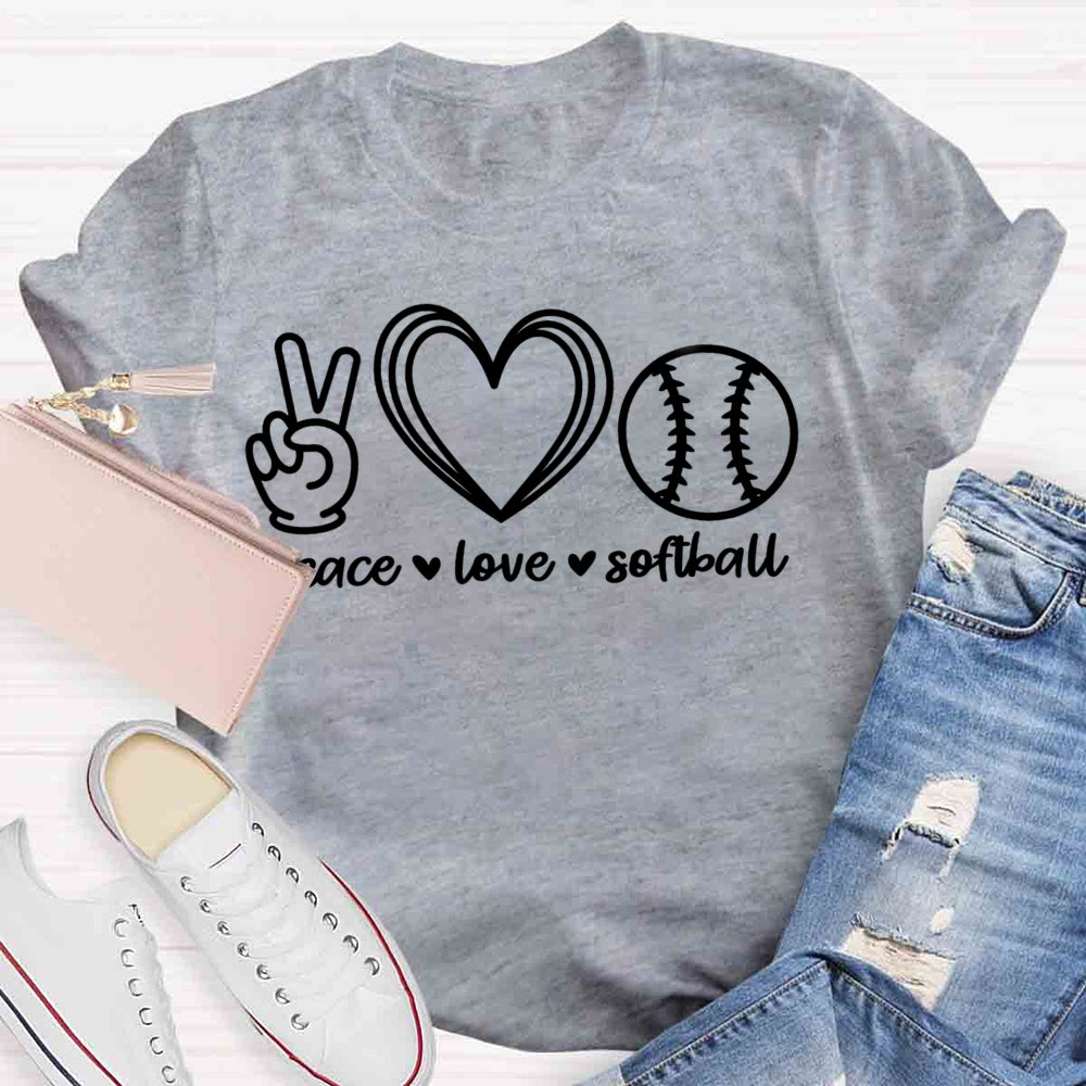 Peace Love Softball Teacher T-Shirt