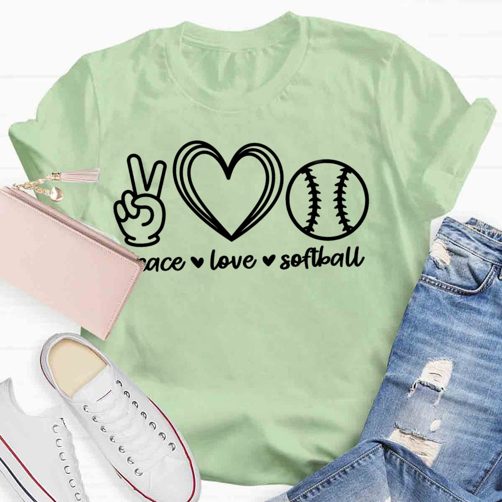 Peace Love Softball Teacher T-Shirt