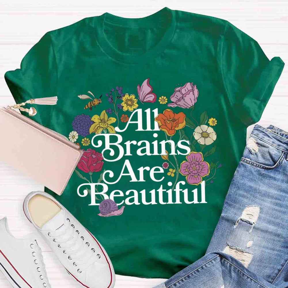 All Brains Are Beautiful Butterfly Floral T-shirt