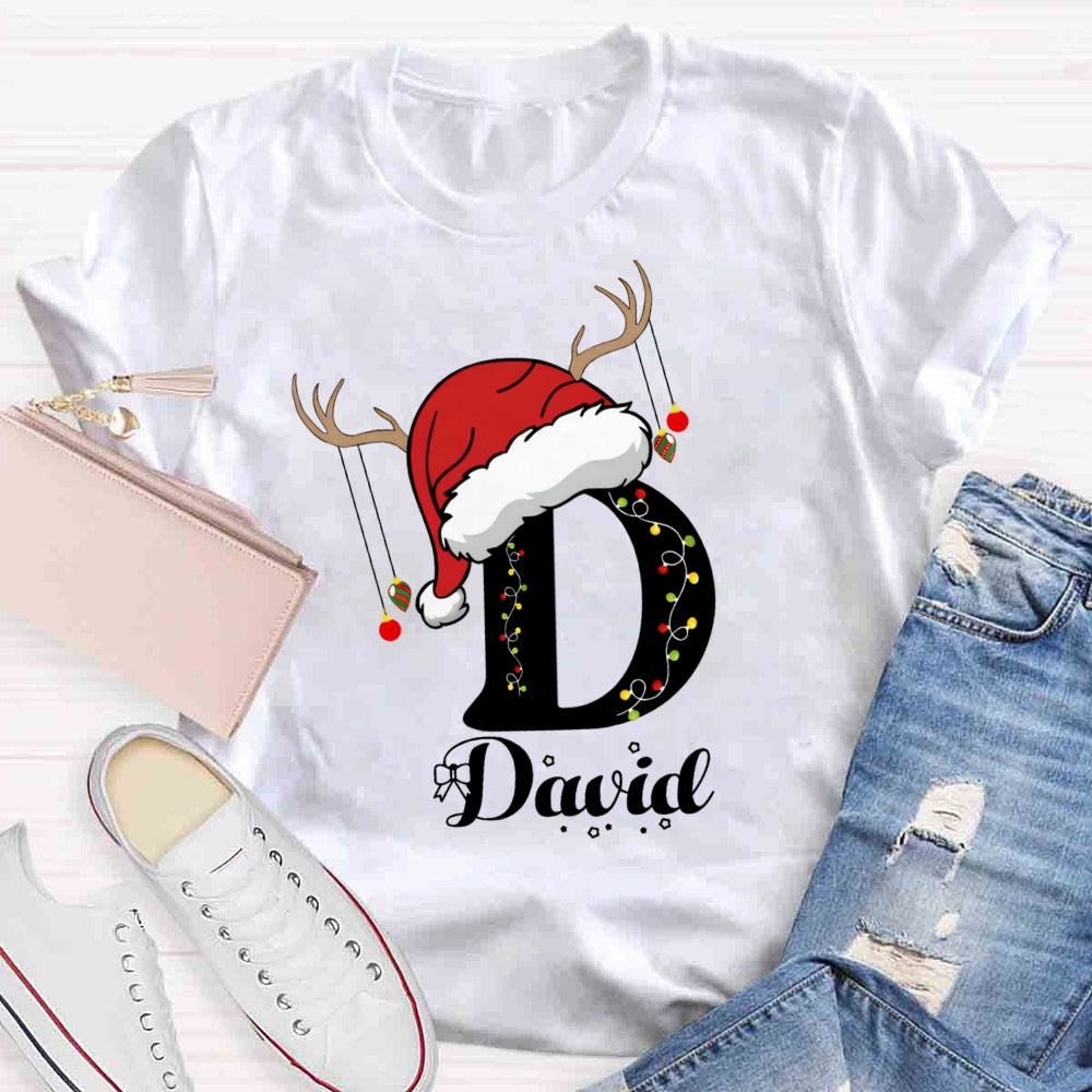 Personalized Name Santa Hat Design T-shirt