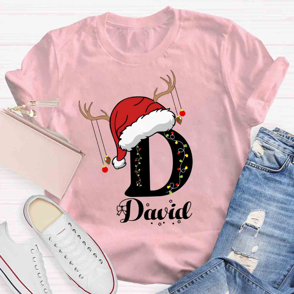 Personalized Name Santa Hat Design T-shirt