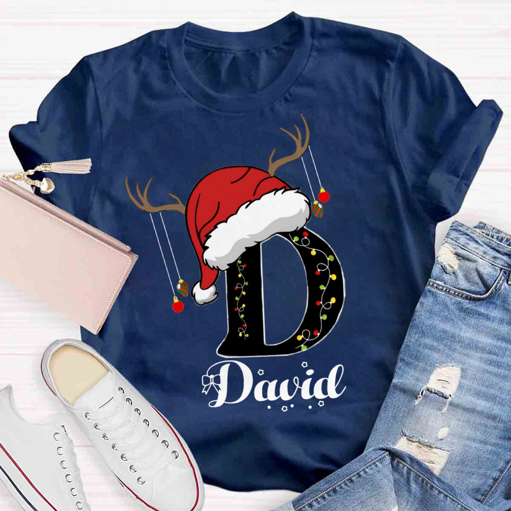 Personalized Name Santa Hat Design T-shirt