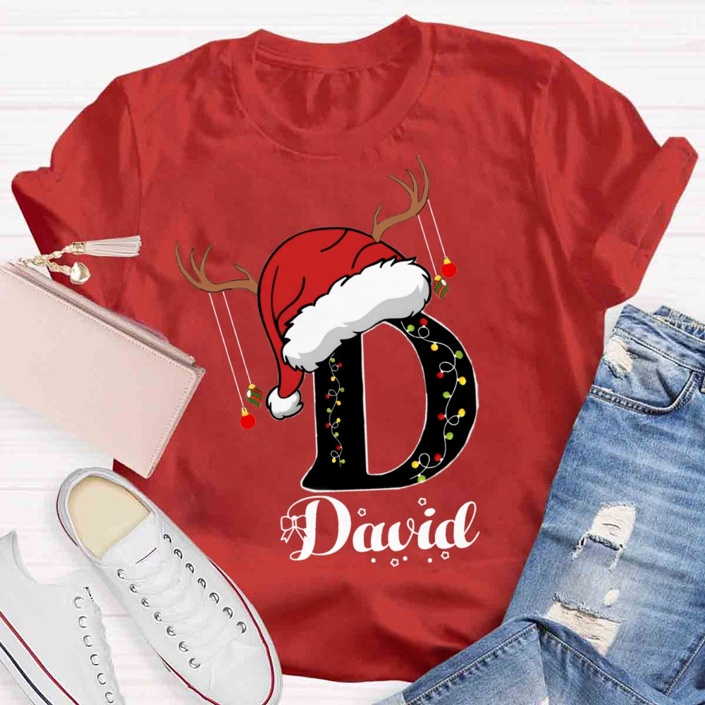 Personalized Name Santa Hat Design T-shirt