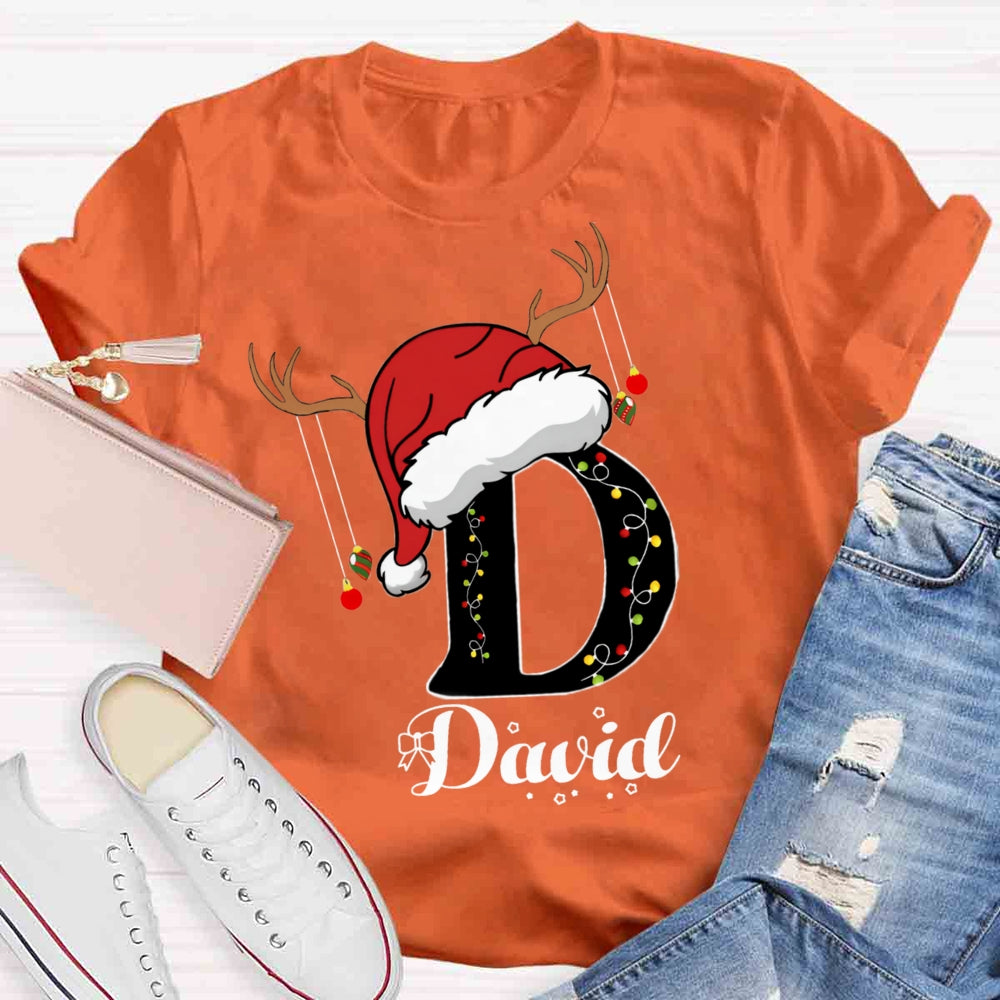 Personalized Name Santa Hat Design T-shirt