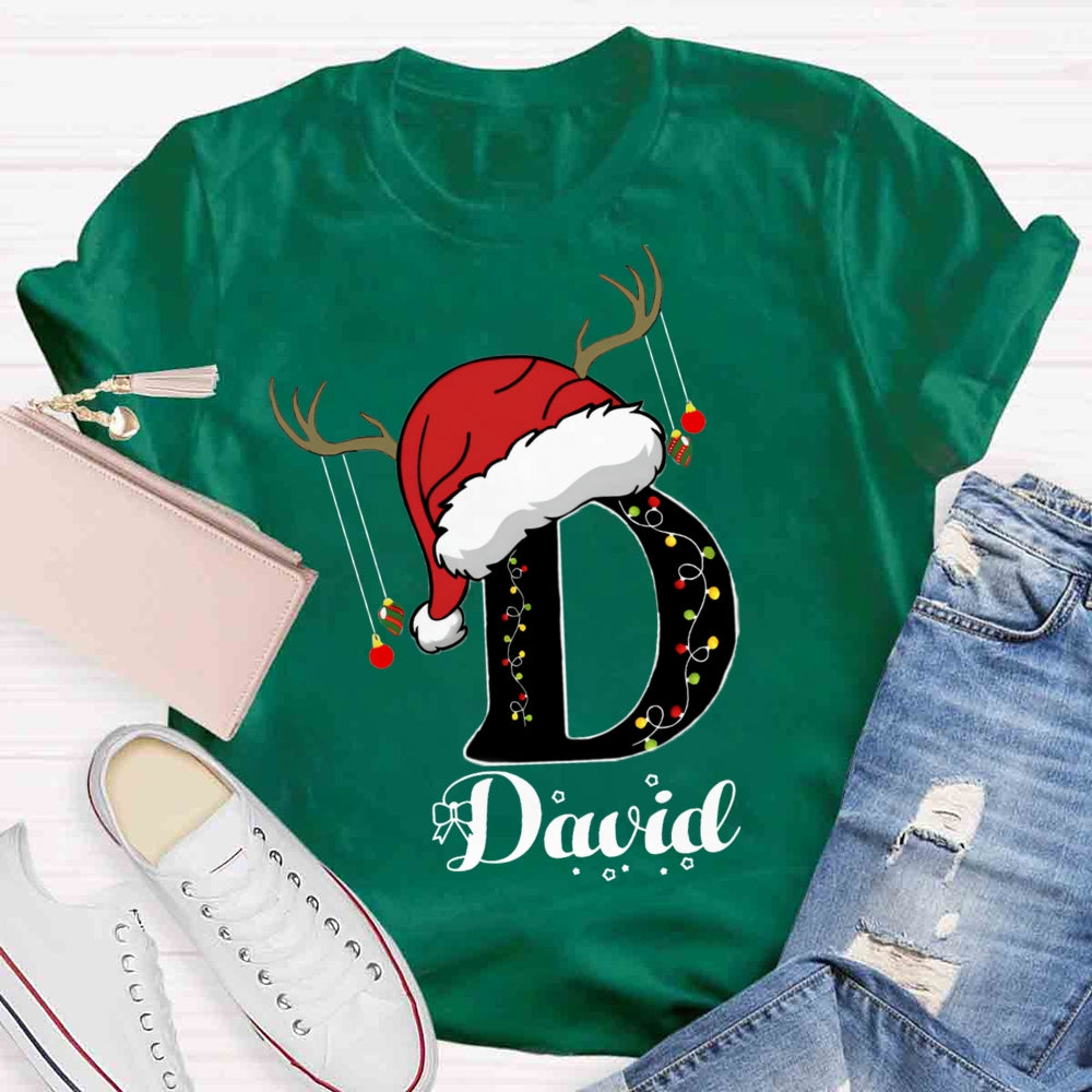 Personalized Name Santa Hat Design T-shirt