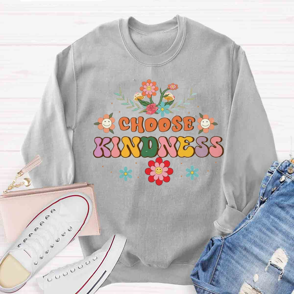 Choose Kindness Floral Face Sweatshirt