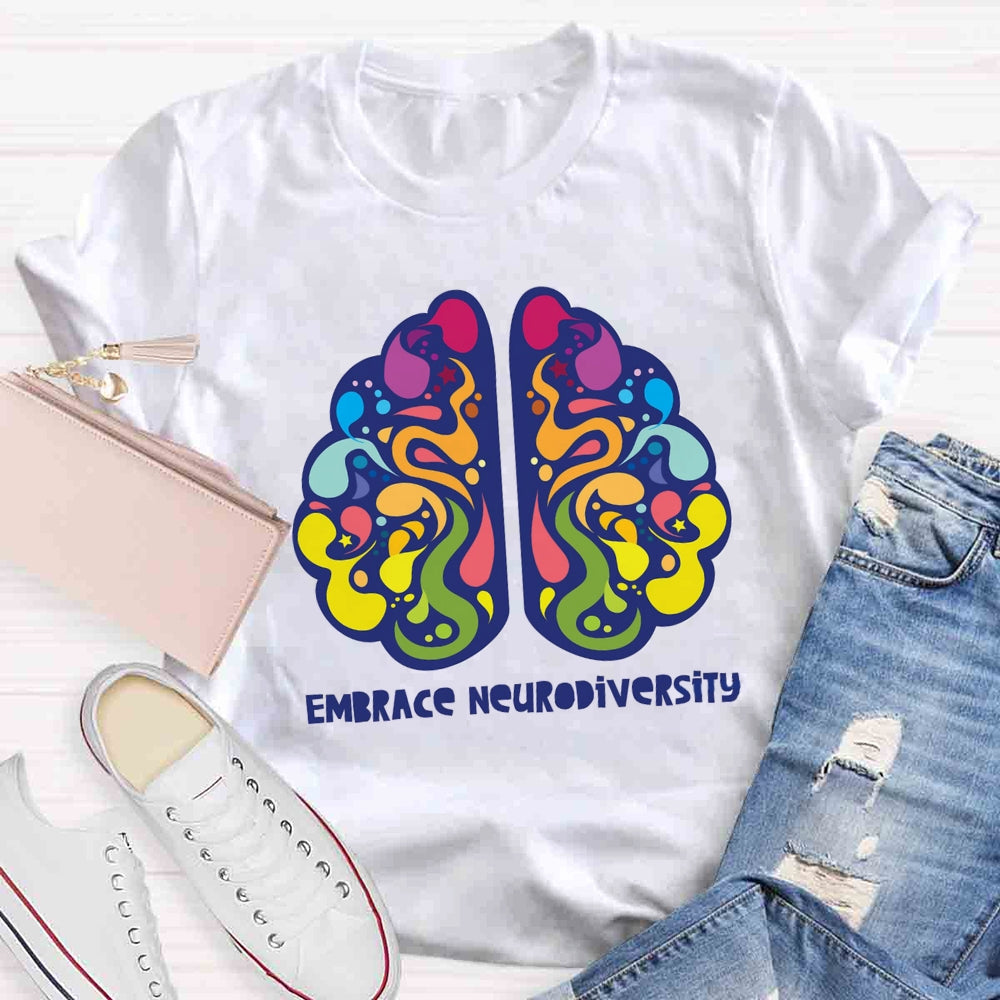 Embrace Neurodiversity Colorful Brain T-shirt