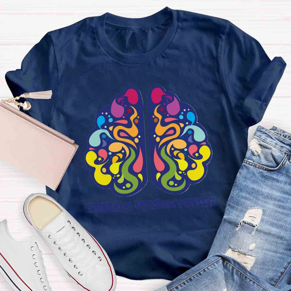 Embrace Neurodiversity Colorful Brain T-shirt