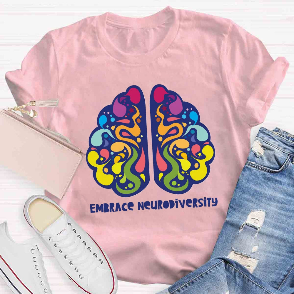 Embrace Neurodiversity Colorful Brain T-shirt