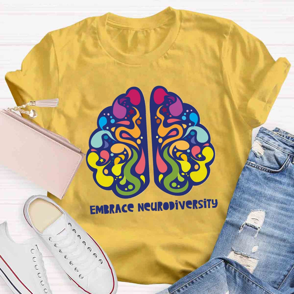 Embrace Neurodiversity Colorful Brain T-shirt