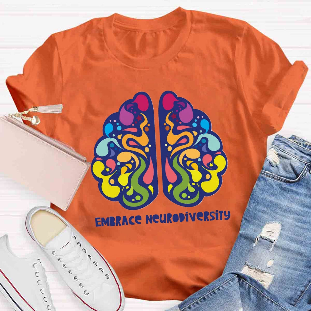 Embrace Neurodiversity Colorful Brain T-shirt