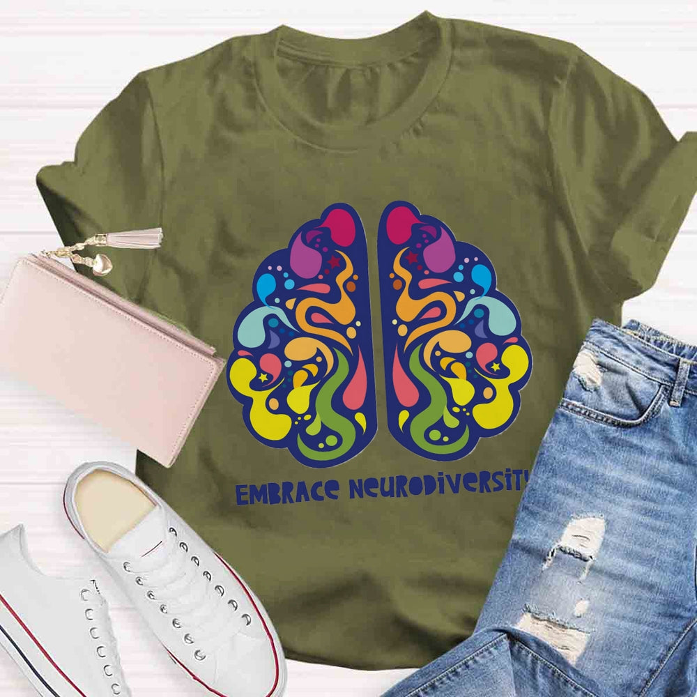 Embrace Neurodiversity Colorful Brain T-shirt