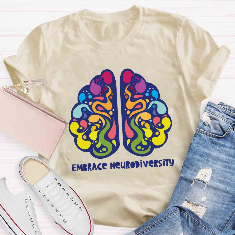 Embrace Neurodiversity Colorful Brain T-shirt