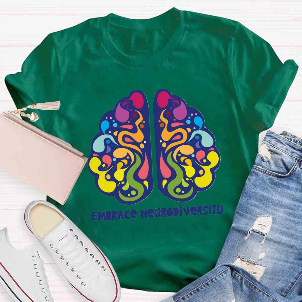 Embrace Neurodiversity Colorful Brain T-shirt