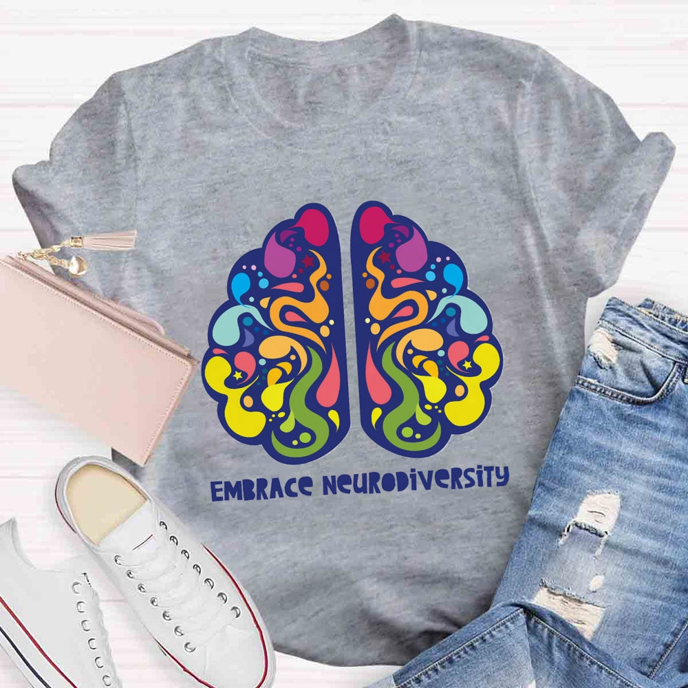 Embrace Neurodiversity Colorful Brain T-shirt