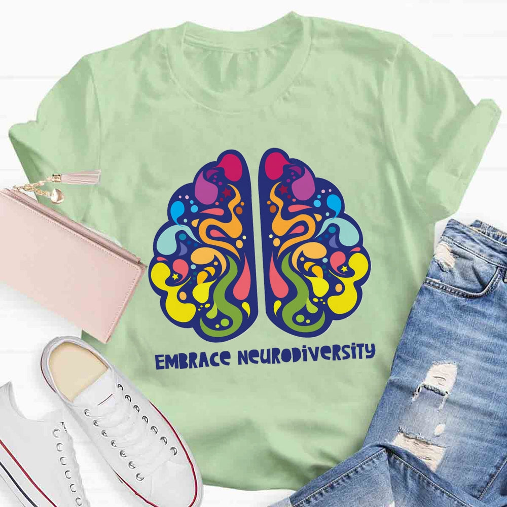 Embrace Neurodiversity Colorful Brain T-shirt