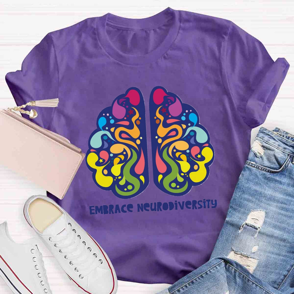 Embrace Neurodiversity Colorful Brain T-shirt