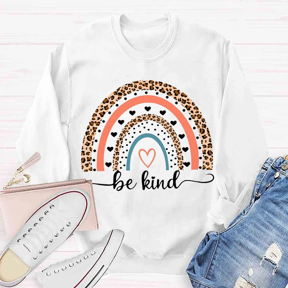 Be Kind Leopard Rainbow Teacher Sweatshirt