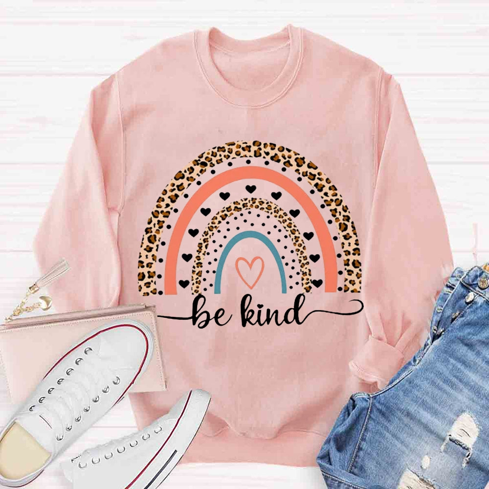 Be Kind Leopard Rainbow Teacher Sweatshirt