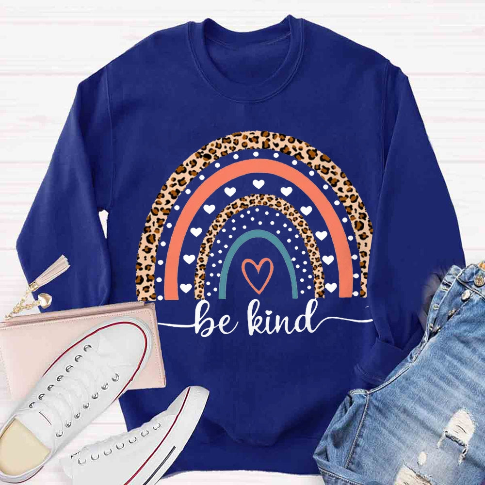 Be Kind Leopard Rainbow Teacher Sweatshirt