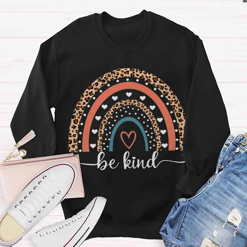 Be Kind Leopard Rainbow Teacher Sweatshirt