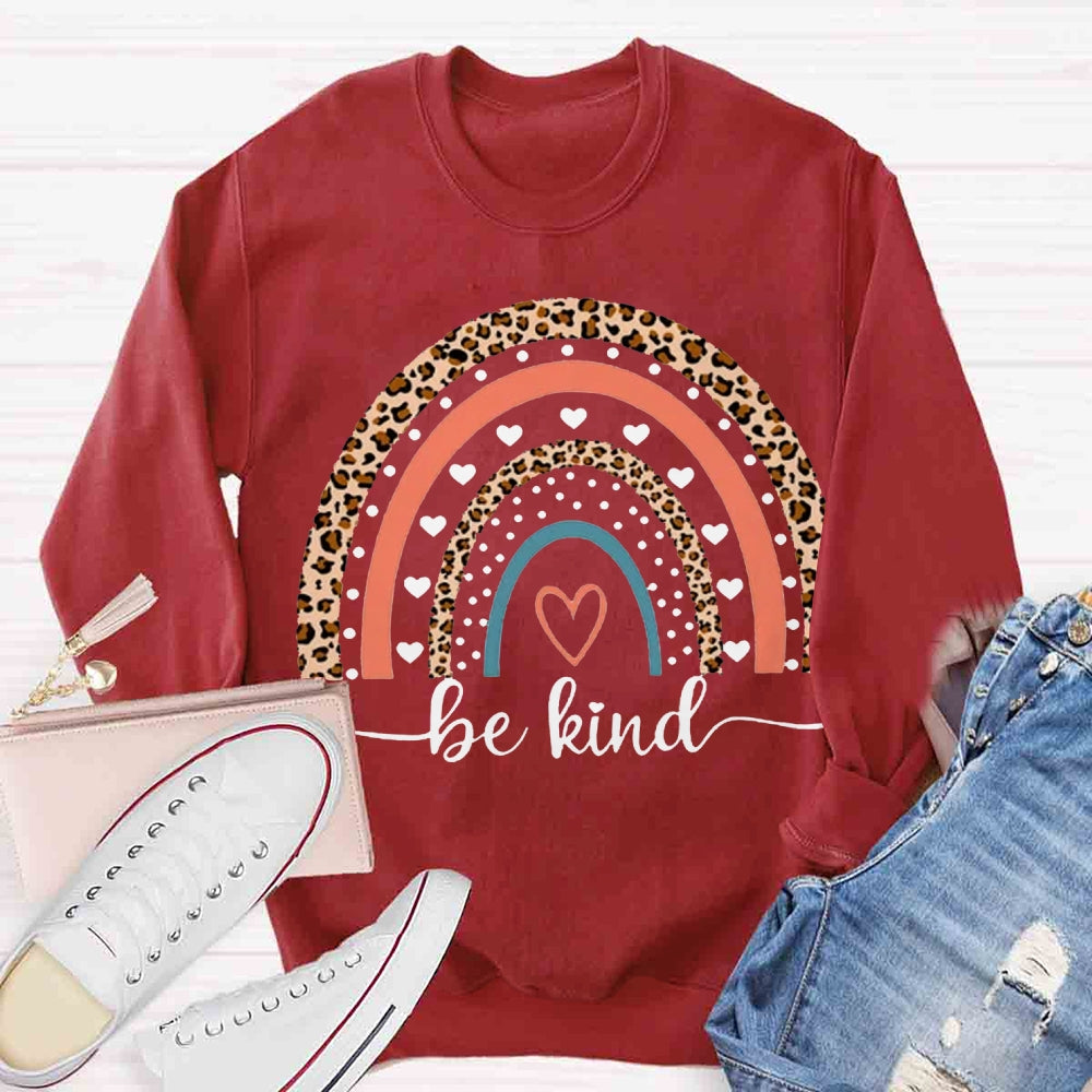 Be Kind Leopard Rainbow Teacher Sweatshirt