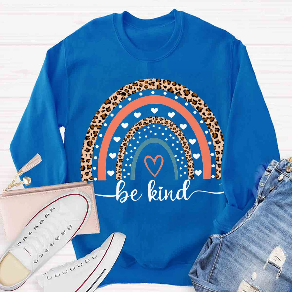 Be Kind Leopard Rainbow Teacher Sweatshirt