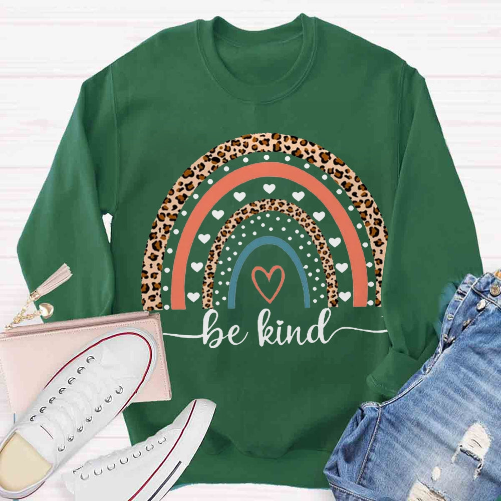 Be Kind Leopard Rainbow Teacher Sweatshirt