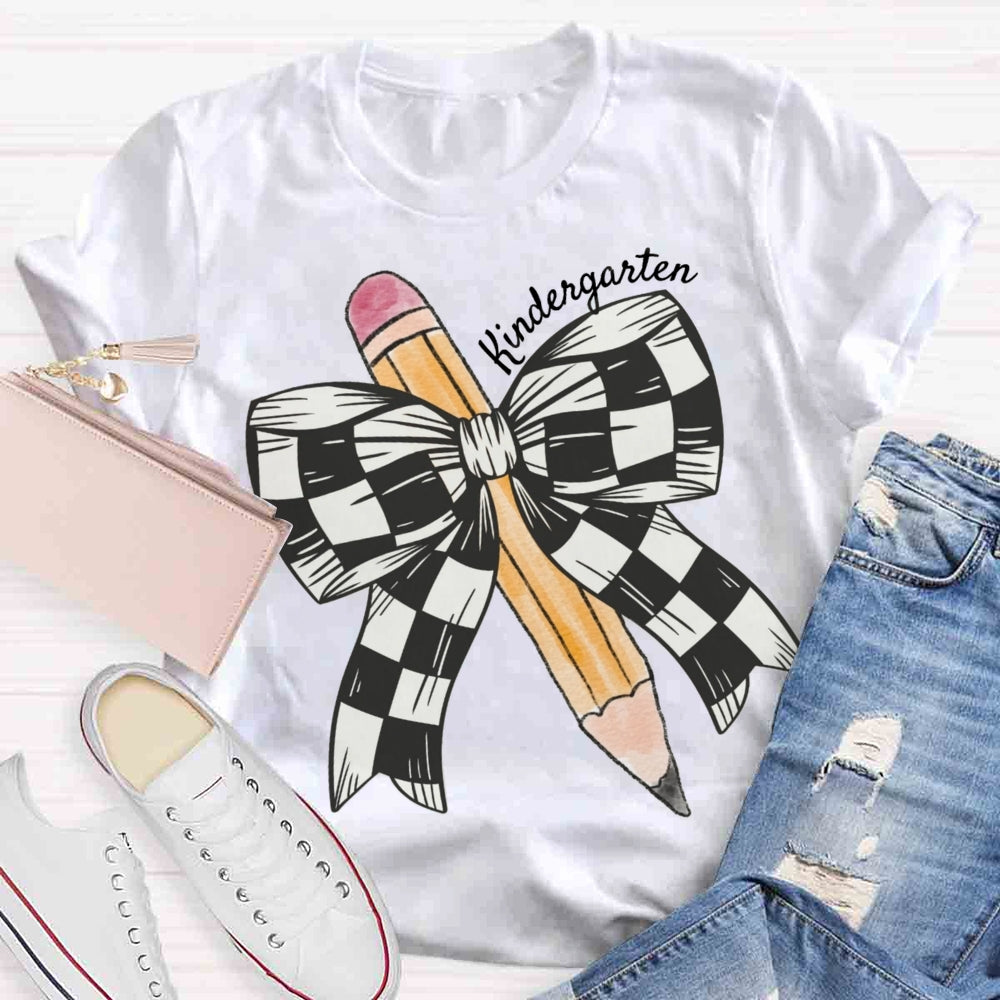 Personalized Grade Plaid Pencil Bow T-shirt