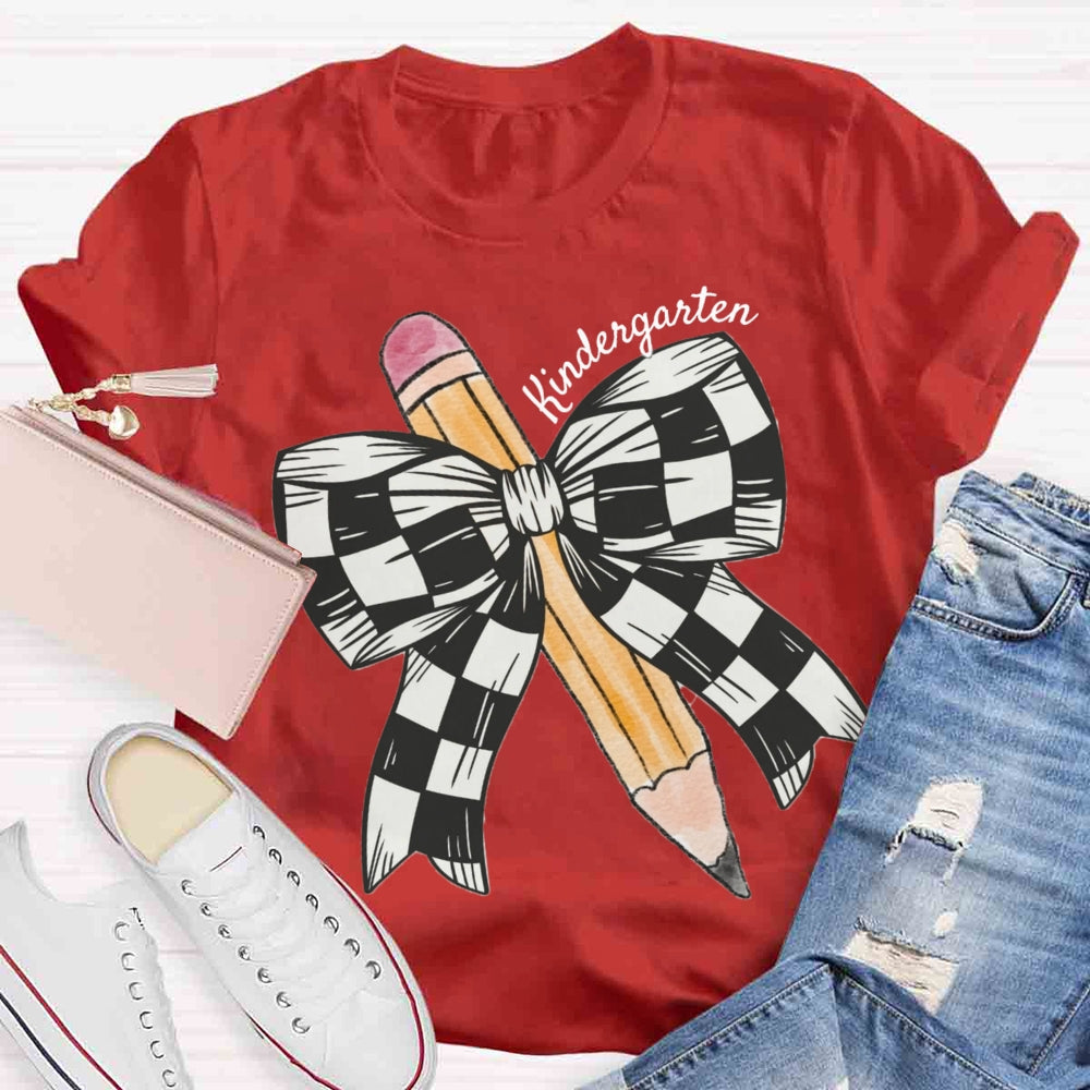 Personalized Grade Plaid Pencil Bow T-shirt